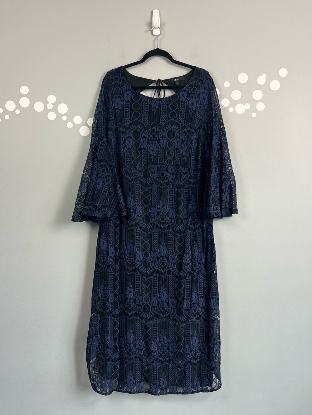 Ellos Navy Blue Lace Bell Sleeve Midi Dress Plus Size 20